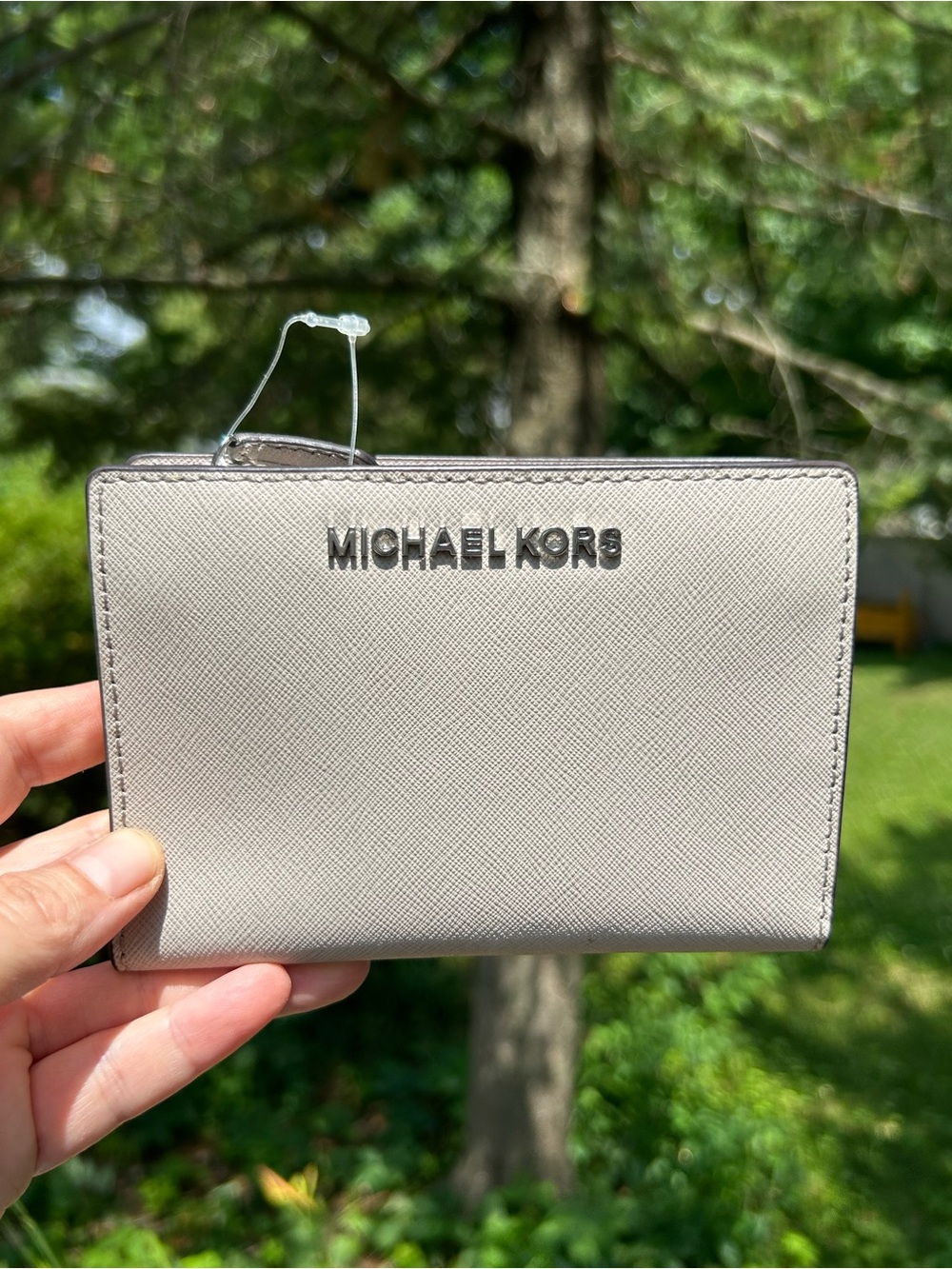 MICHAEL KORS Wallet Light Gray Leather Small Zipper Designer NWT